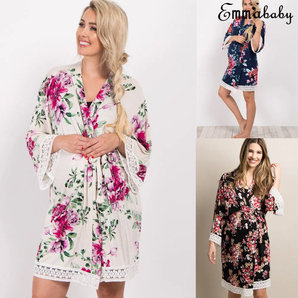 

Maternity Pregnant Women Long Sleeve Nursing Robe Sleepdress Nightwear Floral Dresses