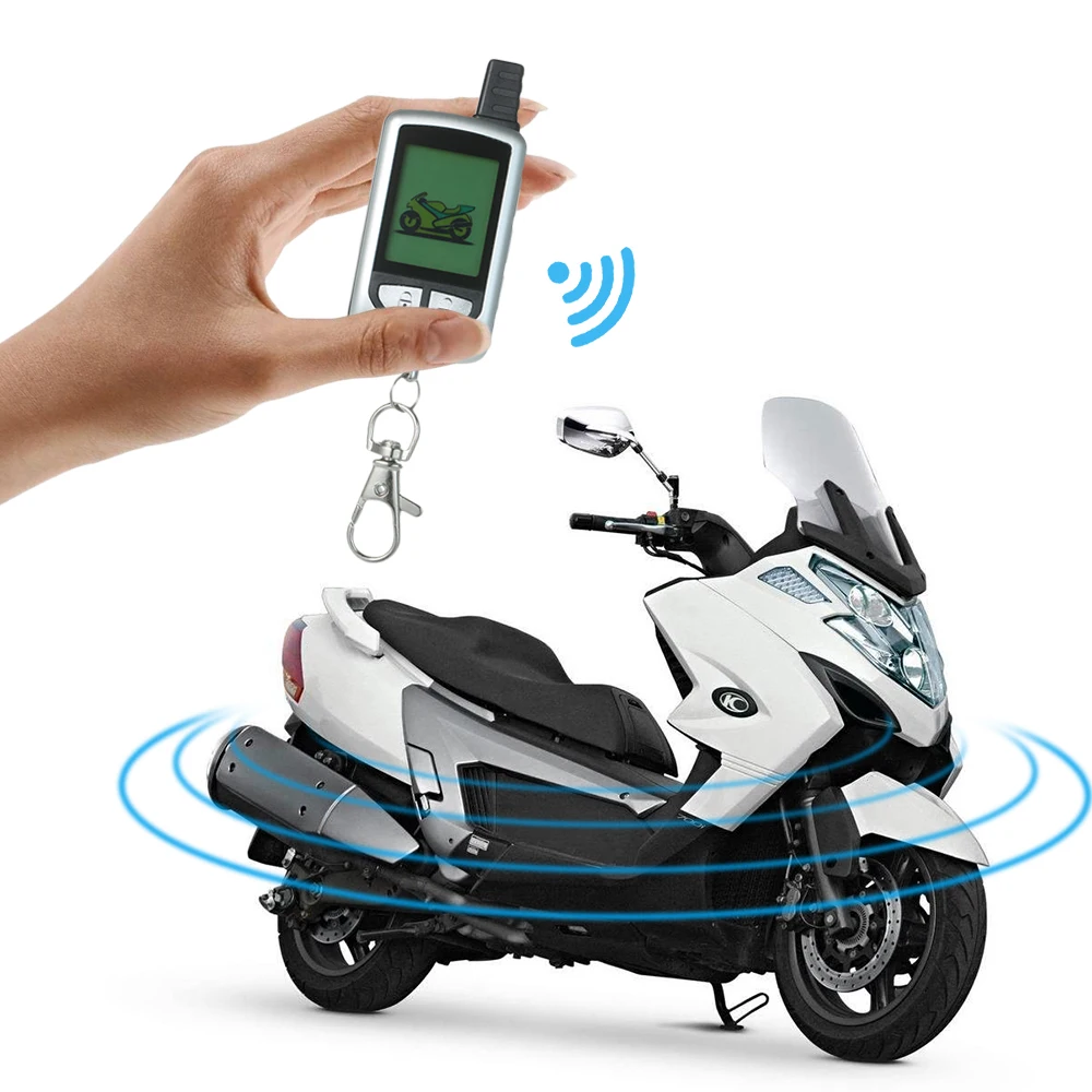 

2 Way Motorcycle Alarm System with Remote Engine Start Remote Transmitter Shock Sensor Anti-Theft Security System LCD Display