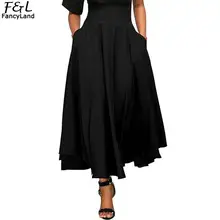 Юбка с завышенной талией; сезон весна; Повседневная Осенняя Женская юбка; свободная однотонная летняя плиссированная гофрированная кайма с высокими карманами