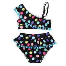 Детский купальник в горошек с помпоном для девочек, Цельный купальник бикини, купальный костюм летний бассейн Пляжный пуловер Pom om