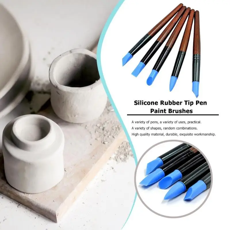 

5pcs Silicone Rubber Tip Pen Paint Brushes Pottery Clay Sculpture Shaper
