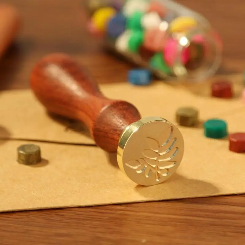  Retro Classic Antique Metal Plant Sealing Wax Stamp Wood Handle Ancient Craft Wedding Invitations P
