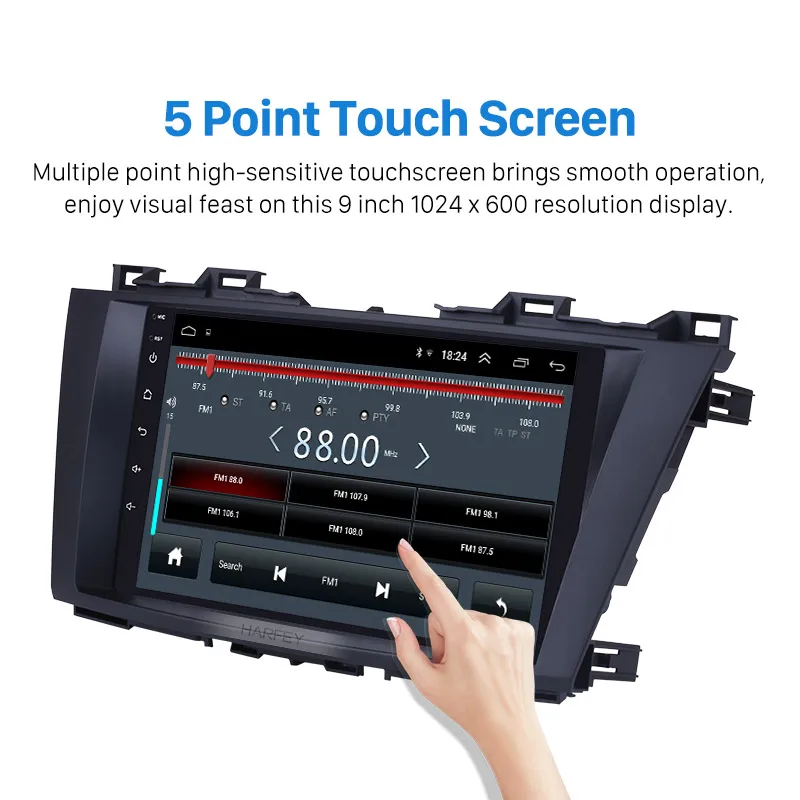 Perfect Harfey 1024*600 9 inch Car Multimedia Player Android 8.1 GPS Navigation System for 2009 2010 2011 2012 Mazda 5 with Digital TV 2