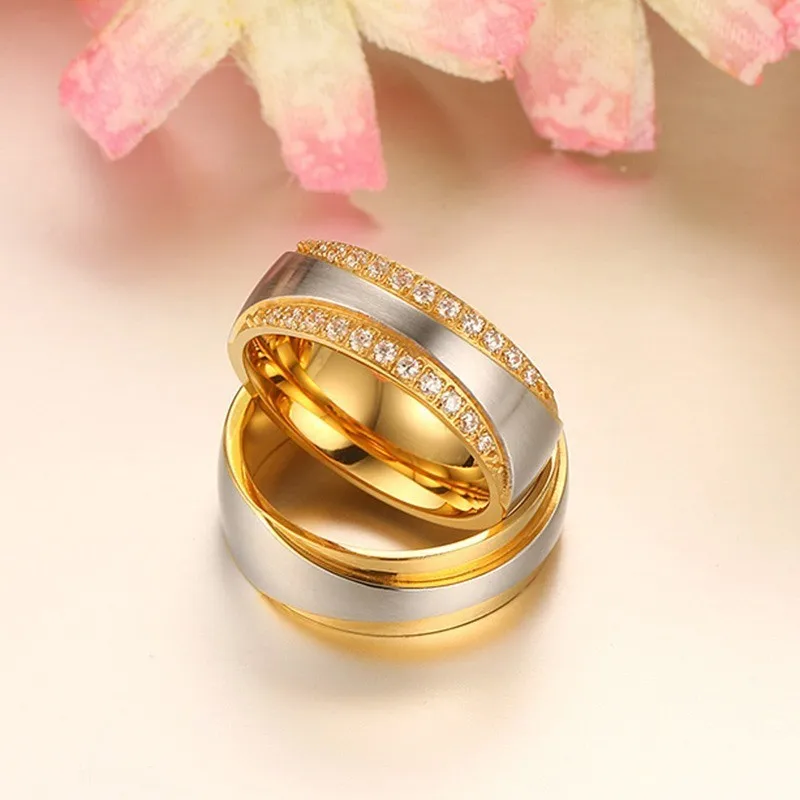 Пара обручальных колец мужские кольца золотого цвета Alliance anillos anel bague Promise Love обручальные кольца для женщин День святого Валентина