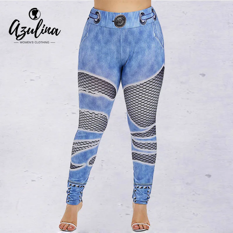 

Rosegal Plus Size Fishnet 3D Print Leggings Women Leggings Casual Skinny High Waist Pencil Pants Fashion Jeggings Lady Trousers