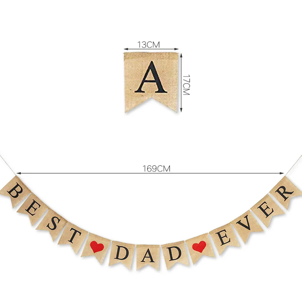 

1 PC BEST DAD EVER Letters Bunting Banner Red Heart Burlap Banner Linen Swallowtail Decorative Pull Flag Party Supplies