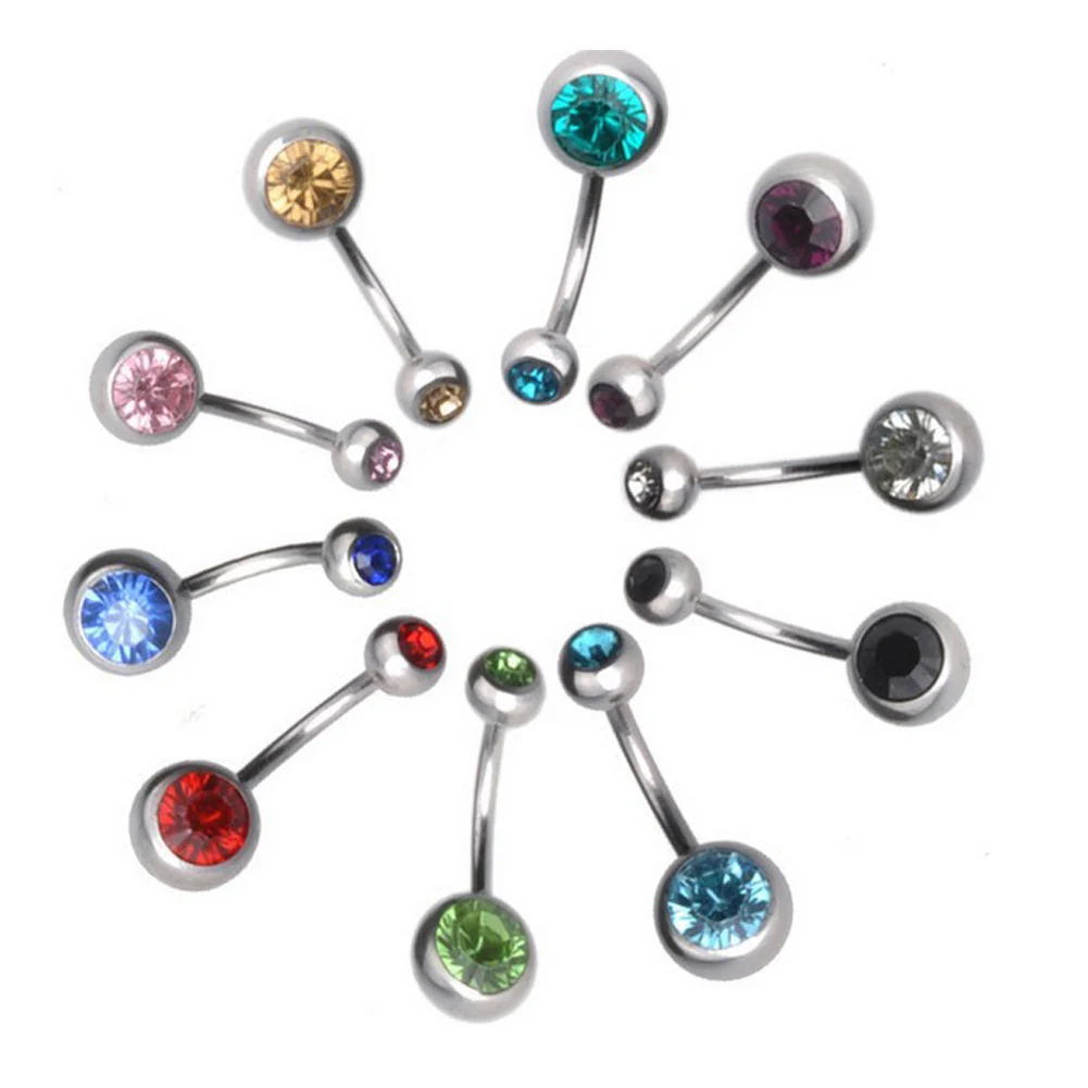 12 Surgical Steel Mix Crystal Belly Navel Barbell Bar Ring 