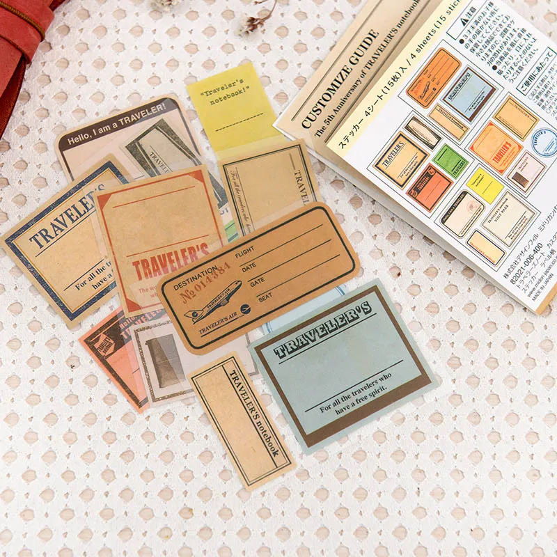 15Pcs/Set Vintage Stamp Sticker Paper Adhesive Stickers Travel Journal Label Sticker For Kids Scrapbooking Diary Photos Albums