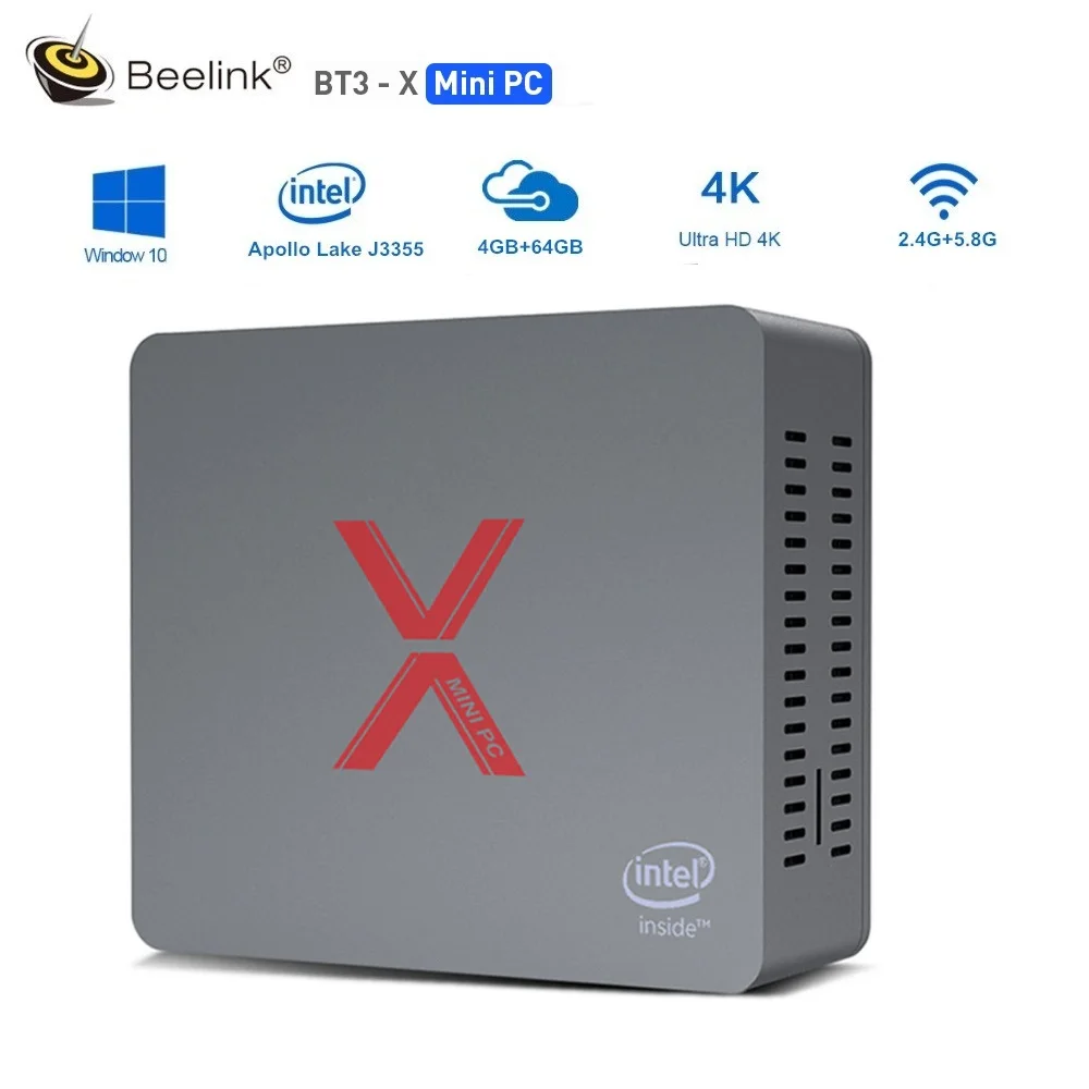  Beelink BT3 - X Mini PC Windows 10 Intel Apollo Lake J3355 Intel Graphics 500 4GB DDR4 64GB eMMC 2.