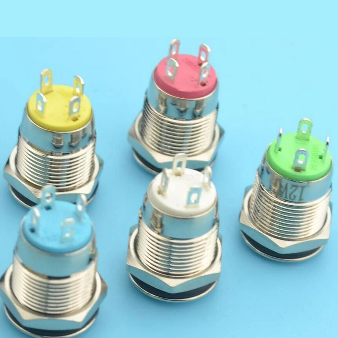 

Red Blue Yellow Green White Light 12mm metal Led small push button switch Self Locking Type 3V 12V 24V 220V