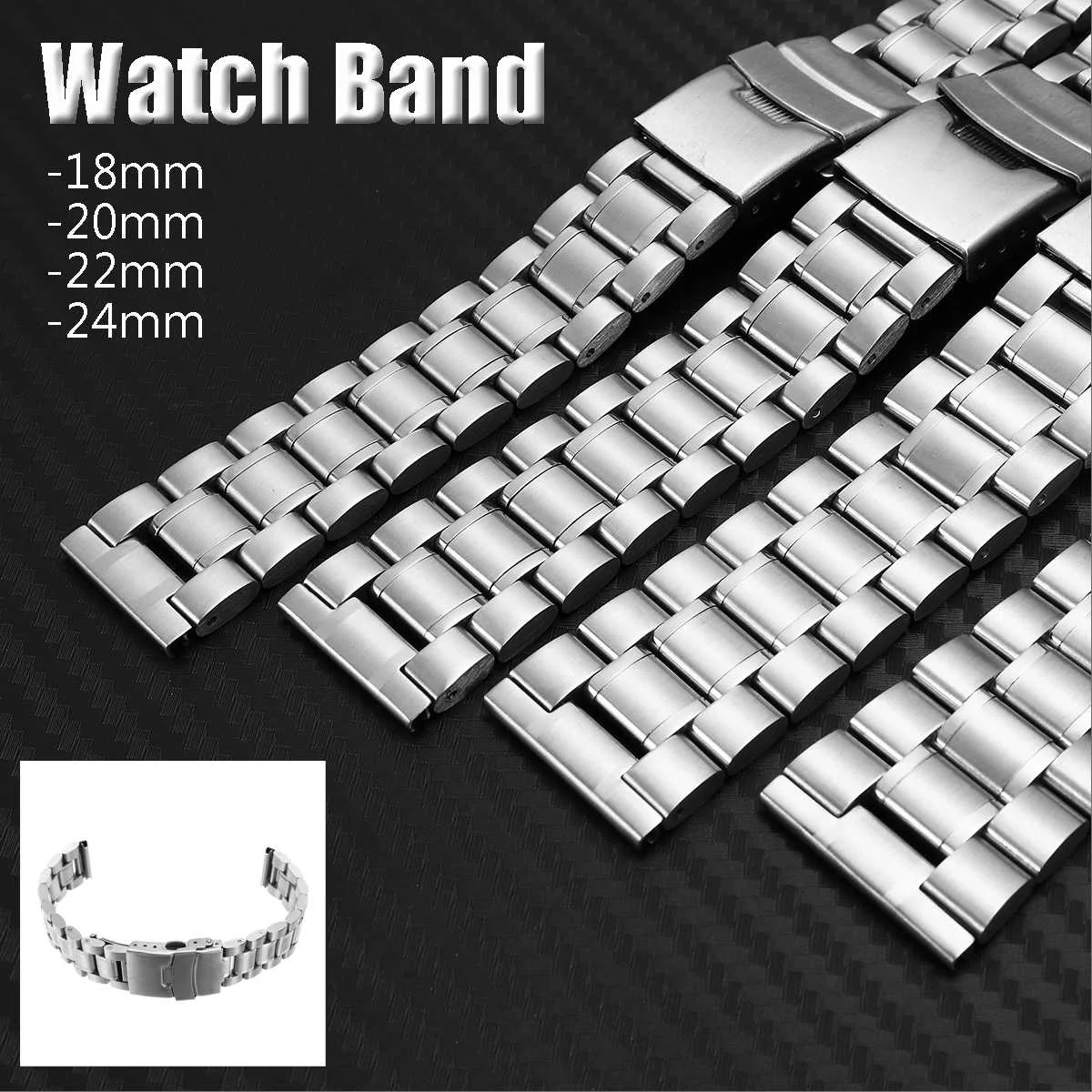 

18/20/22/24mm Stainless Steel Watch Bands Strap Bracelet Straight Double Lock Silver Watchbands Accessories Replalcements
