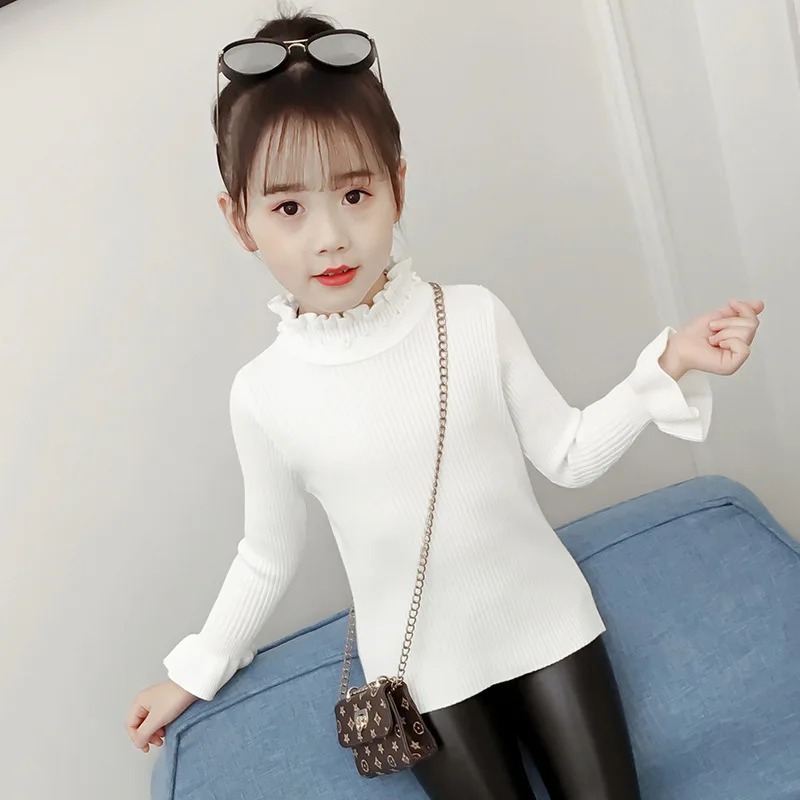 

Children Clothing Winter New Pattern Girls Solid Color High Lead Sweater Upper Garment