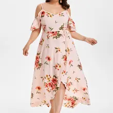 Wipalo размера плюс женское платье на бретельках с коротким рукавом с цветочным принтом платье с открытыми плечами с поясом богемное пляжное платье