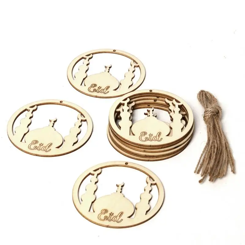 

10PCS Wooden Pendant for DIY Car Moon Home Decor Ramadan Eid Home Hangings Mirror Ornament with 10 Ropes