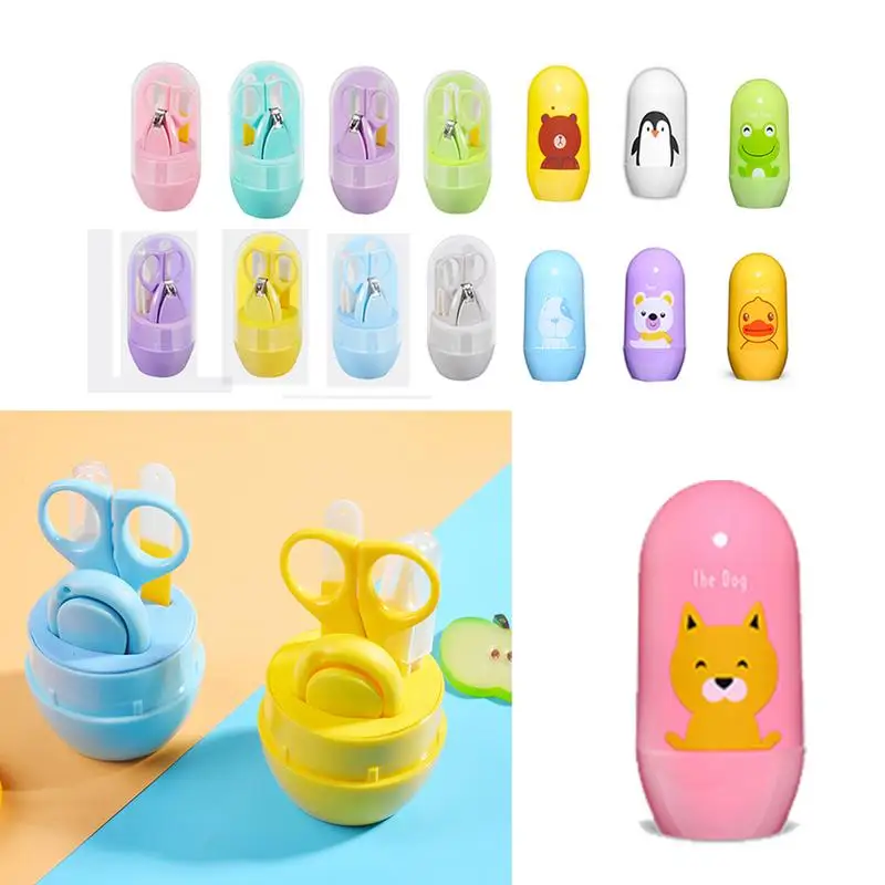 4 pcs الطفل الرعاية الصحية مجموعات الطفل العناية بالأظافر مجموعة الرضع فنجر المتقلب مقص مسمار كليبرز الكرتون الحيوان صندوق تخزين للسفر