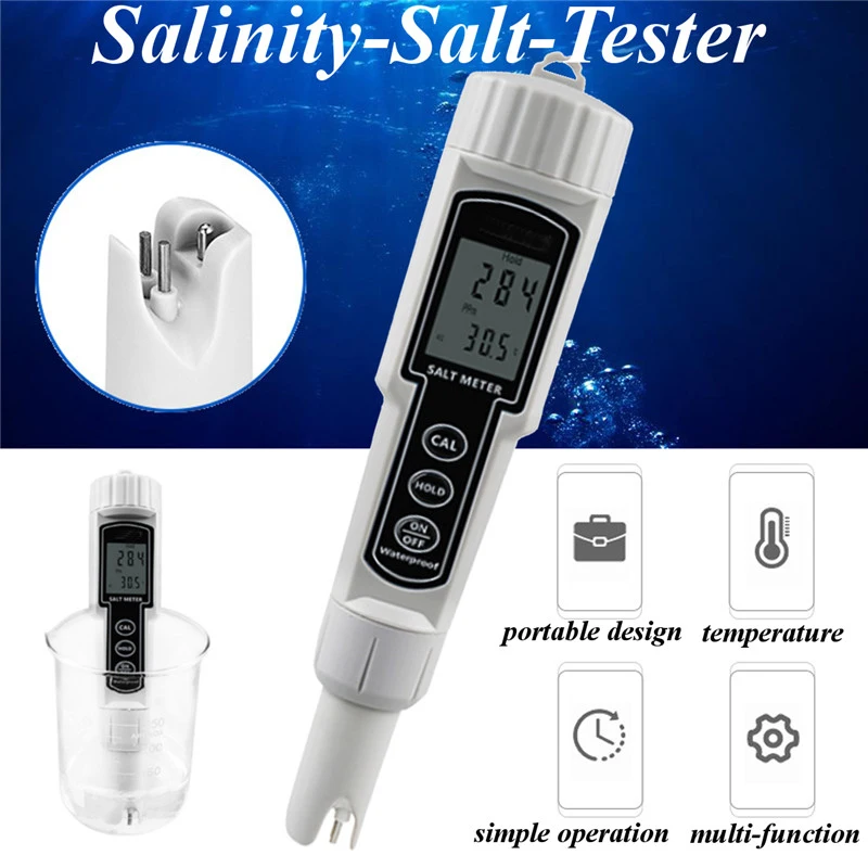 

Salinity Tester Swimming Pool SPA Aquarium Temperature Salinity Meter Salt Testing Pen Aquaculture Salt Tester Display Household