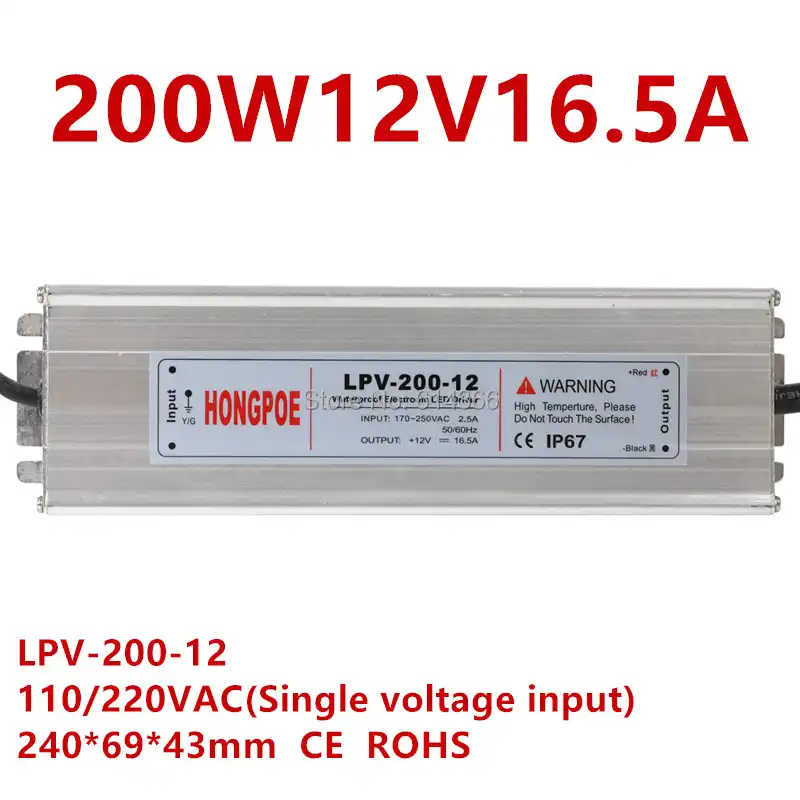 IP67 200w Водонепроницаемый светодиодный индикатор питания 12v led источник питания 12V 16.5A 200W LPV-200-12 - изображение