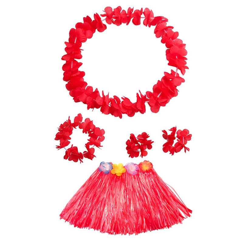 

Girls Hawaiian Hula Dance Grass Skirt Lei Headband/Wristband Fancy Dress Costume