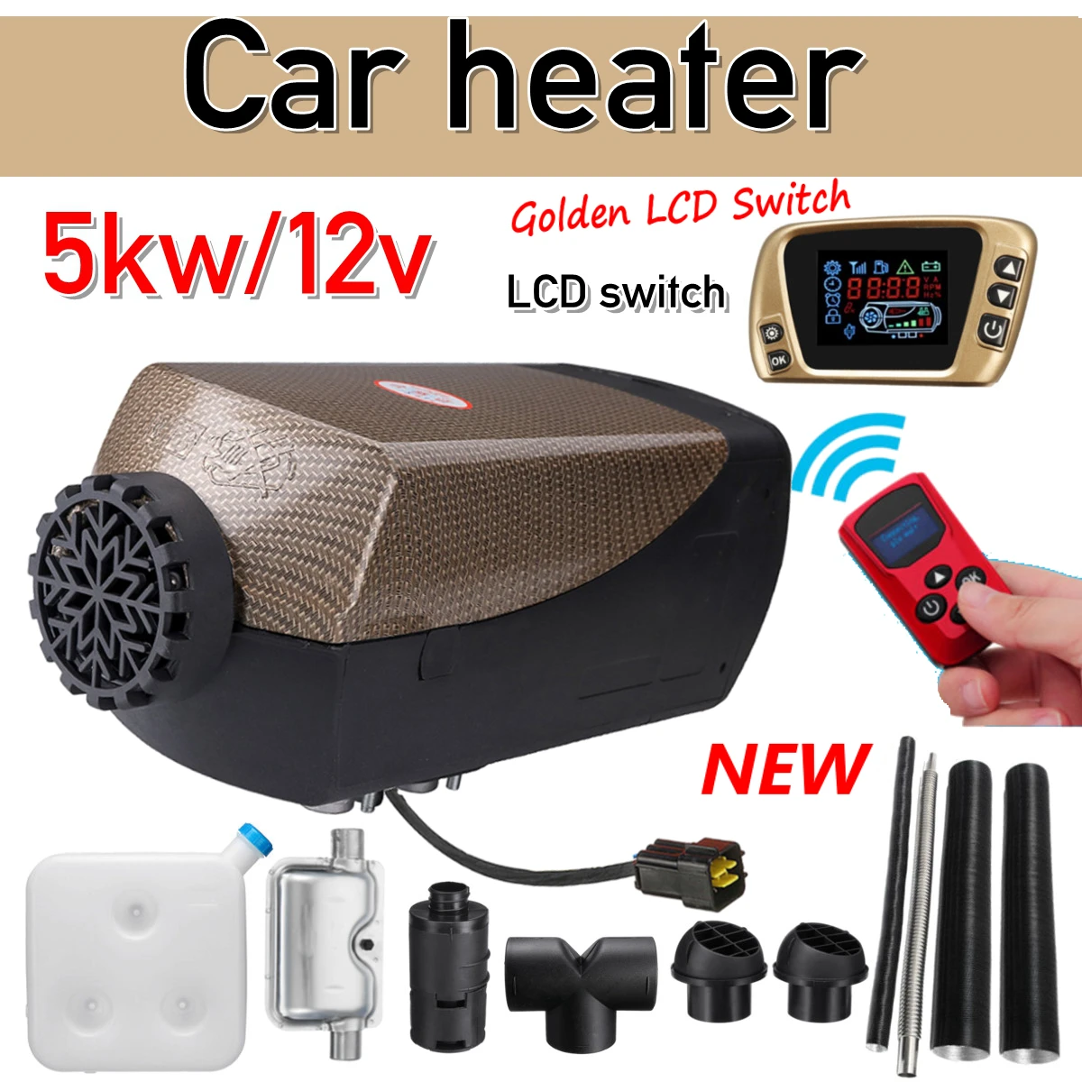 

12V 5KW Car Parking Air Diesels Fuel Heater LCD Switch 5000W Car Heater for RV Boats Motorhome Trucks Trailer +Remote + Silencer