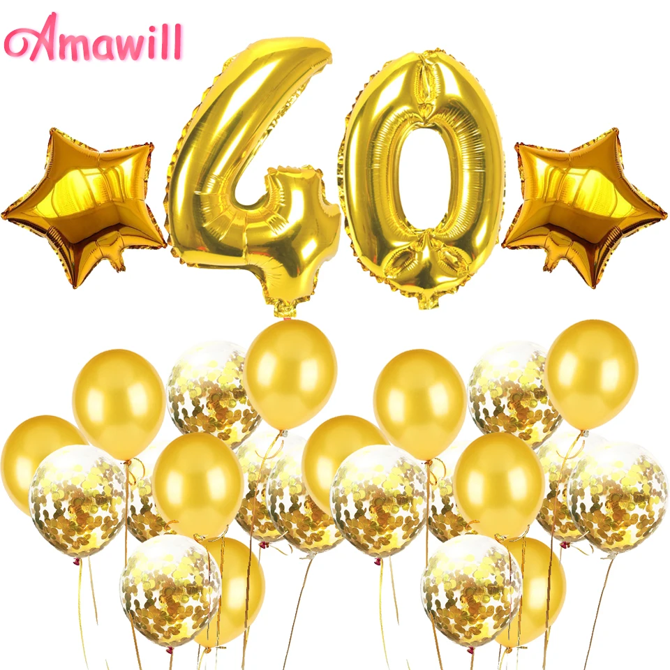 40th Happy Birthday Foil Balloon Bouquet Black Silver Gold Age 40
