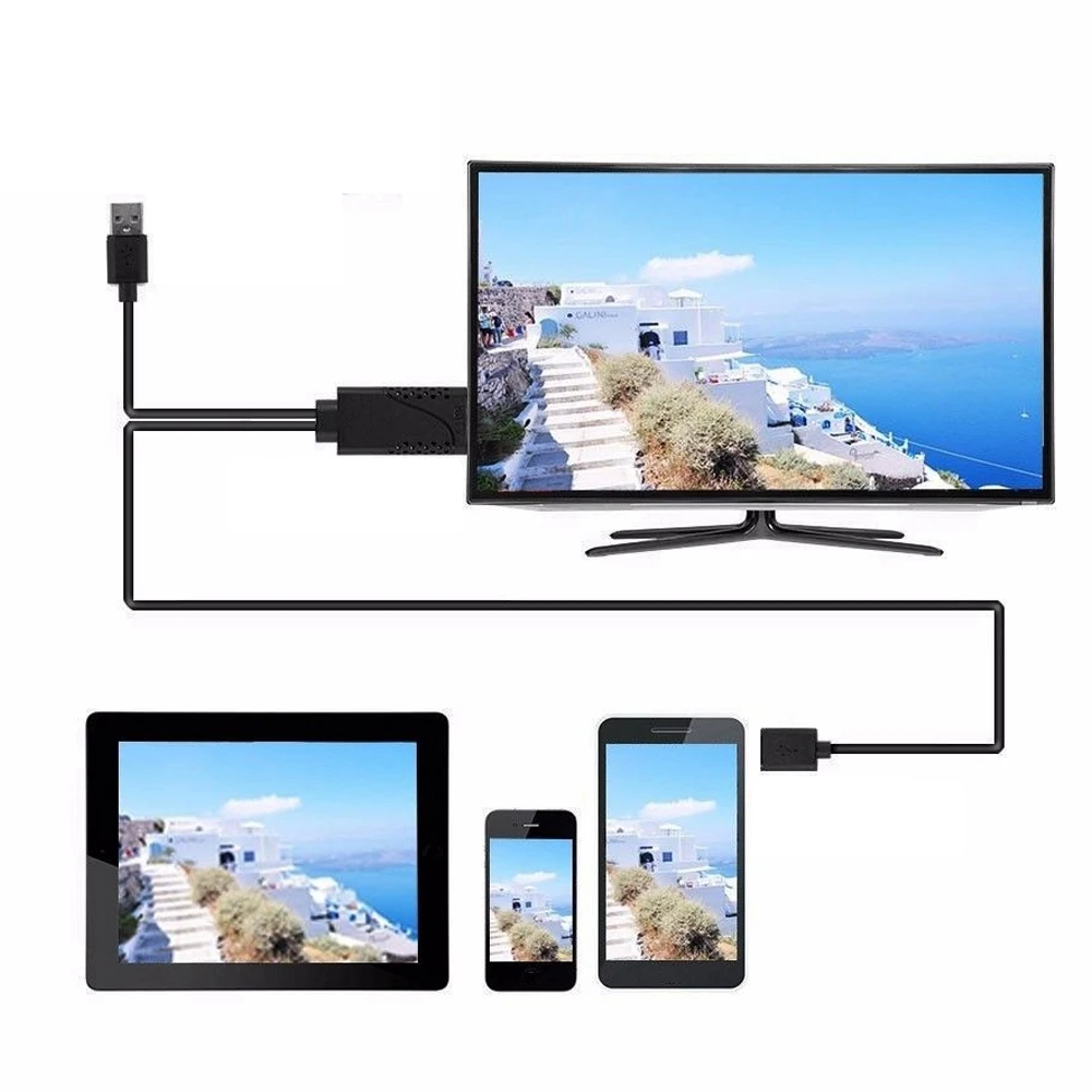 2 в 1 1080 P USB 2,0 Женский к HDMI Мужской кабель HDTV адаптера Шнур для iPhone Android черный