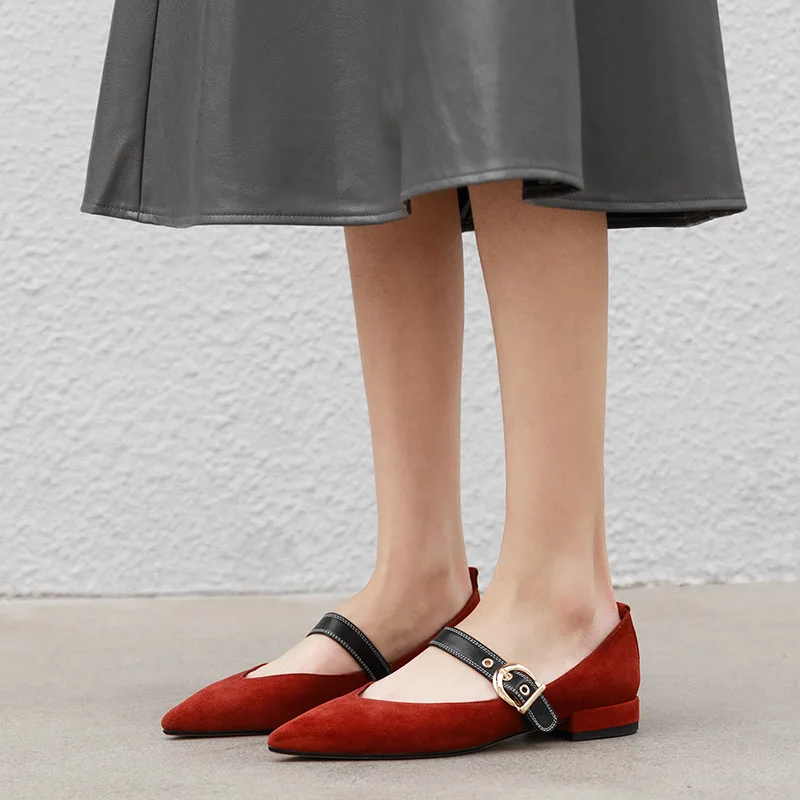 

Korean Fashion Flat Shoes Ladies shoe with Buckle Strap Mixed Color New Pointed toe Sexy Vintage Shoes Woman in Shallow