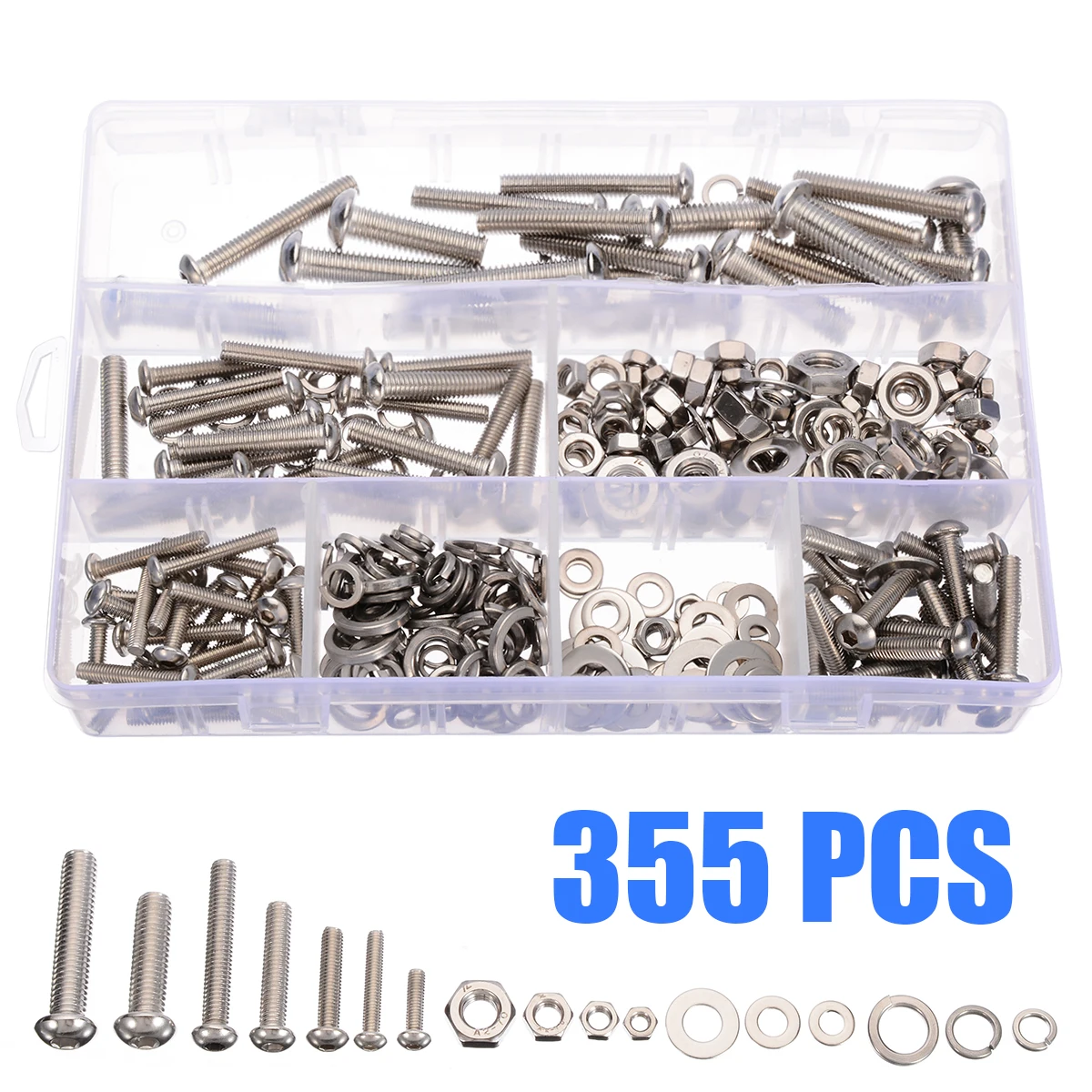 

Mayitr 355pcs/kit Stainless Steel Lenses Screw Bolts Nuts Washers Assortment Kit M4 M5 M6 M8