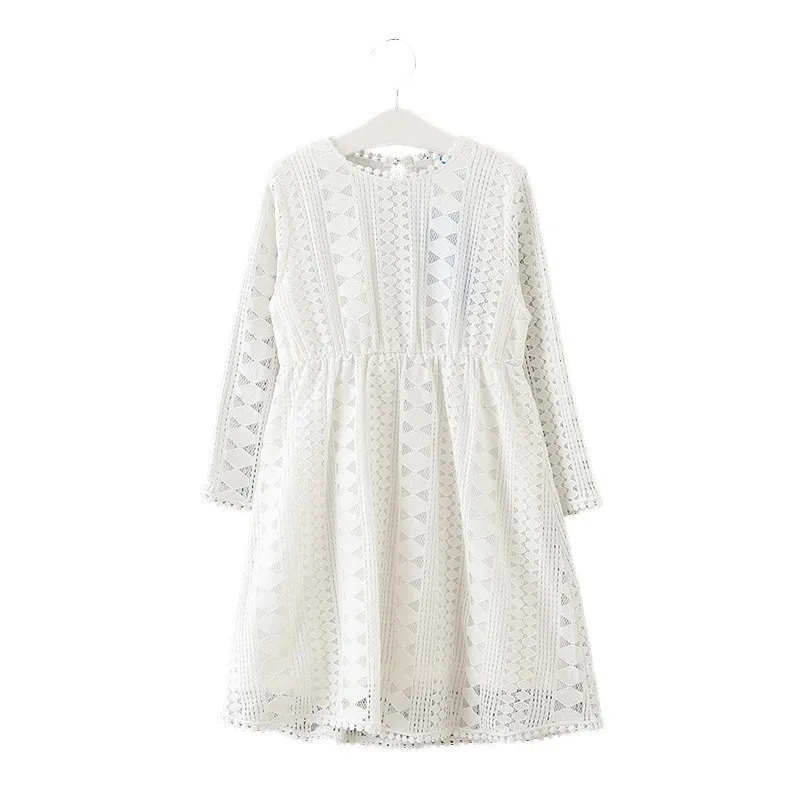 Kids Girl Long Sleeve Lace Wedding Party Dress - White Blue image 5