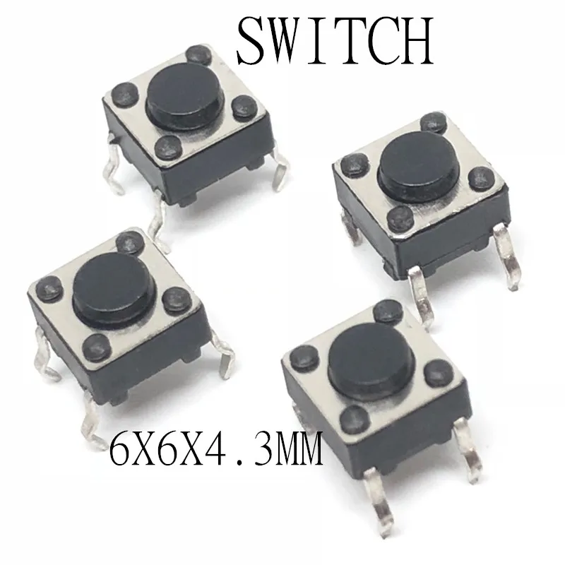 

100pcs 6*6*4.3 Panel PCB Momentary Tactile Tact Push Button Micro Switch 4 Pin DIP Light Touch 6x6x4.3 mm Keys Keyboard