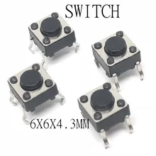 100 pces 6*6*4.3 painel pcb momentâneo tátil botão de pressão micro interruptor 4 pinos dip luz toque 6x6x4.3mm teclas teclado