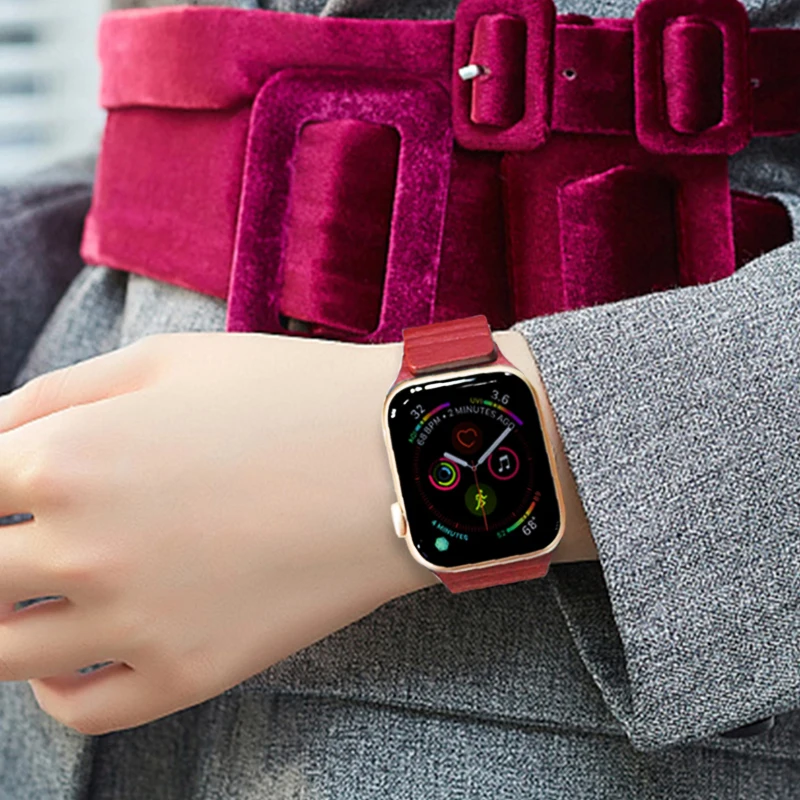 Ремешок кожаный для Apple Watch 4 5 40 мм 44 браслет с двойной магнитной застежкой Series 1 2 3