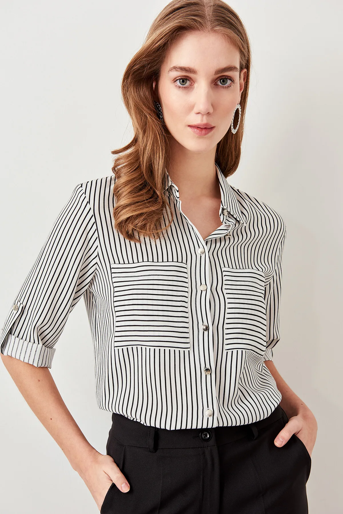 

Trendyol White Striped shirt TWOSS19ST0058