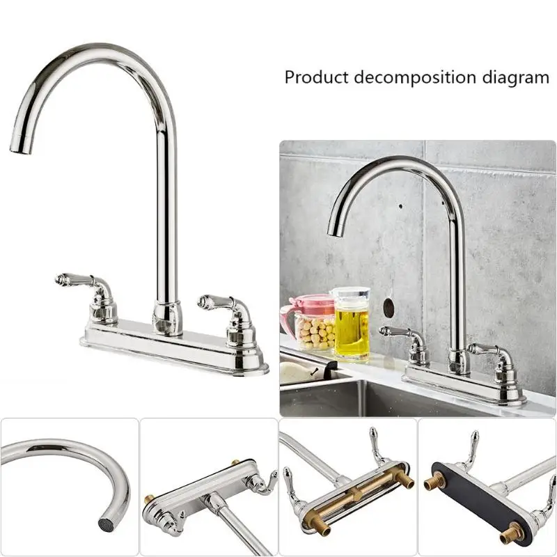 Dual-Handle Kitchen Fixed Faucet Swivel Spout Elegant Handle Home Sink Water Tap 