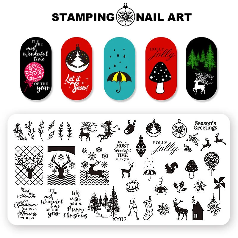 1 Pcs Christmas Nail Art Stamp Stamping Image Plate New Year Pattern 12*6cm Stainless Steel Nail Template Manicure Stencil Tools 2