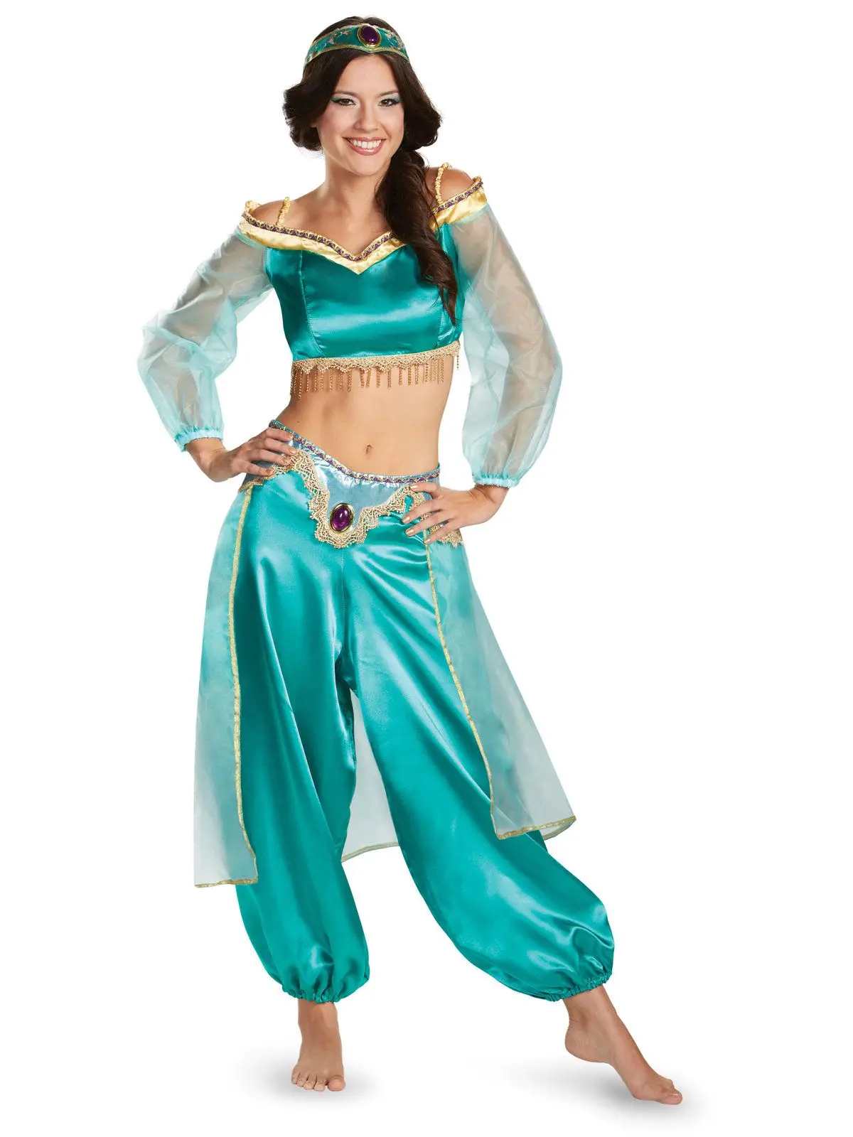 

Adult Aladdin Princess Genie Jasmine Prestige Costume Arabian Belly Dance Fancy Dress