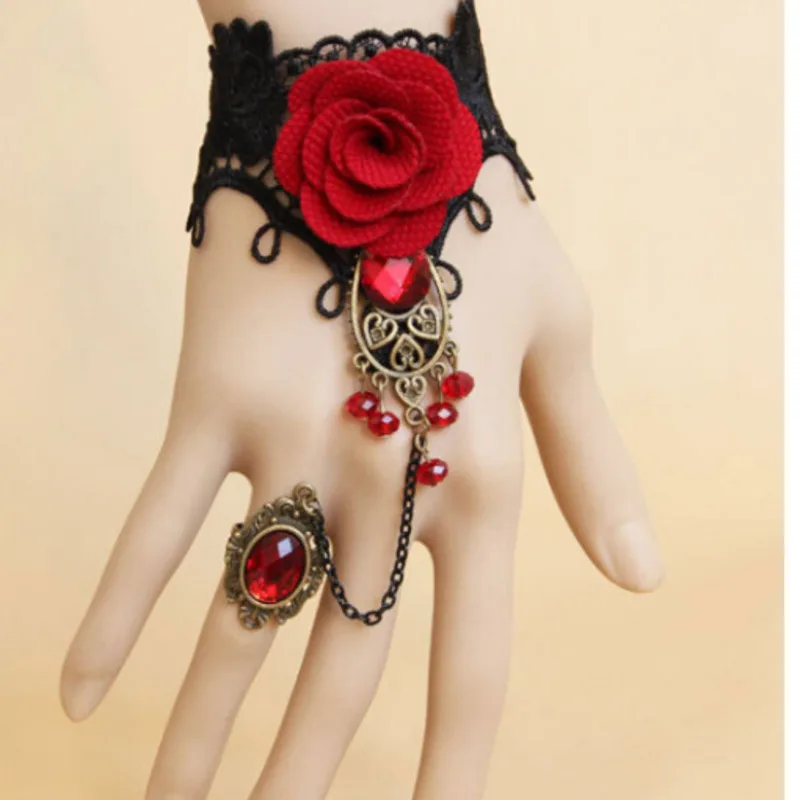 

2019 Hot sale 1 Pcs Steampunk Vampire Black Lace Rose Bracelets Vintage Gothic Butterfly Bracelet For woman wholesale M30