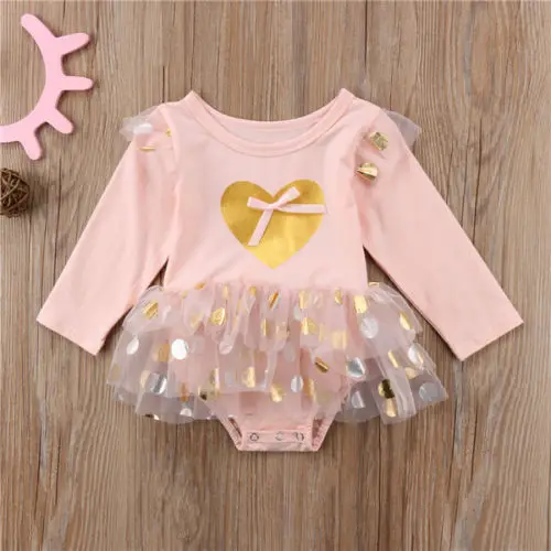 

Newborn Baby Girls Clothes Dress Long Sleeve Romper Heart Tutu Skirt Outfits Kids 0-18M