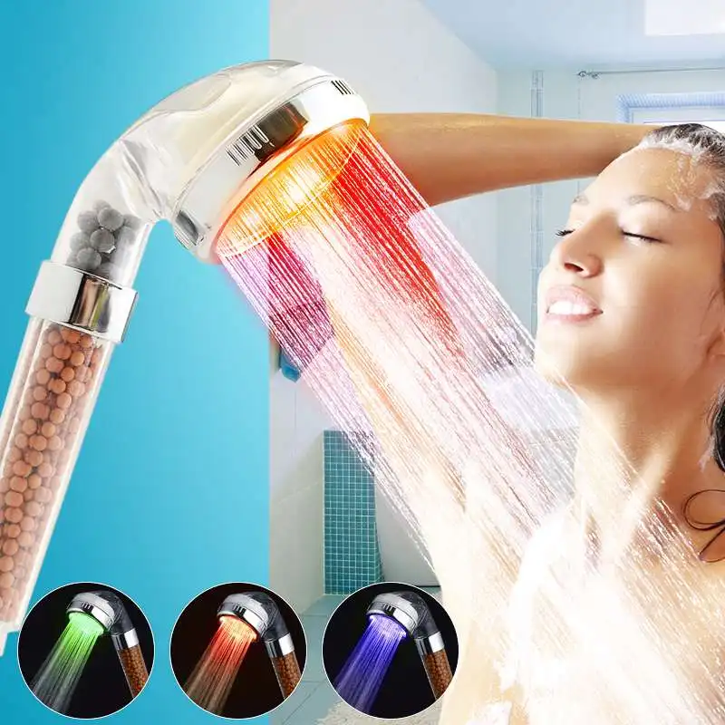 

Xueqin Colorful LED Light Bath Showerhead Water Saving Anion SPA High Pressure Hand Held Bathroom Shower Head Filter Nozzle