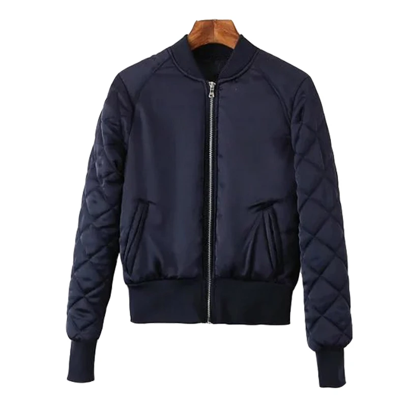 new arrival women's basical stand collar quilted cotton-padded zipper up light weight short flight bomber jacket | Женская одежда