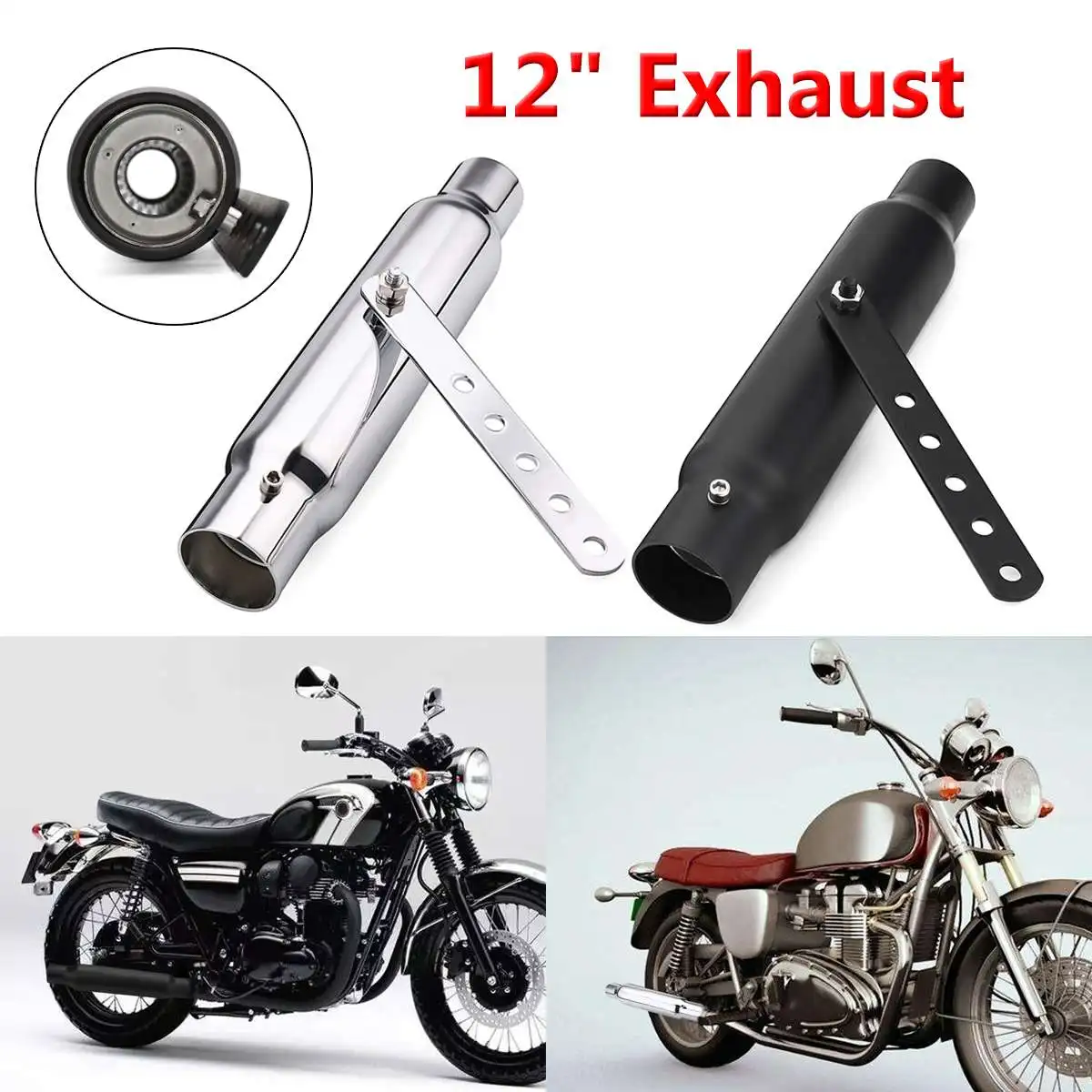 

Universal 12" Motorcycle Exhaust Pipe Short Exhaust Tip Rear Tail Tube For Harley Custom Cafe Racers
