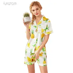 Funatom брендовые пижамы наборы для женщин мультфильм ананас Кружева атласная пижама летняя одежда для сна Пижама женская домашняя одежда