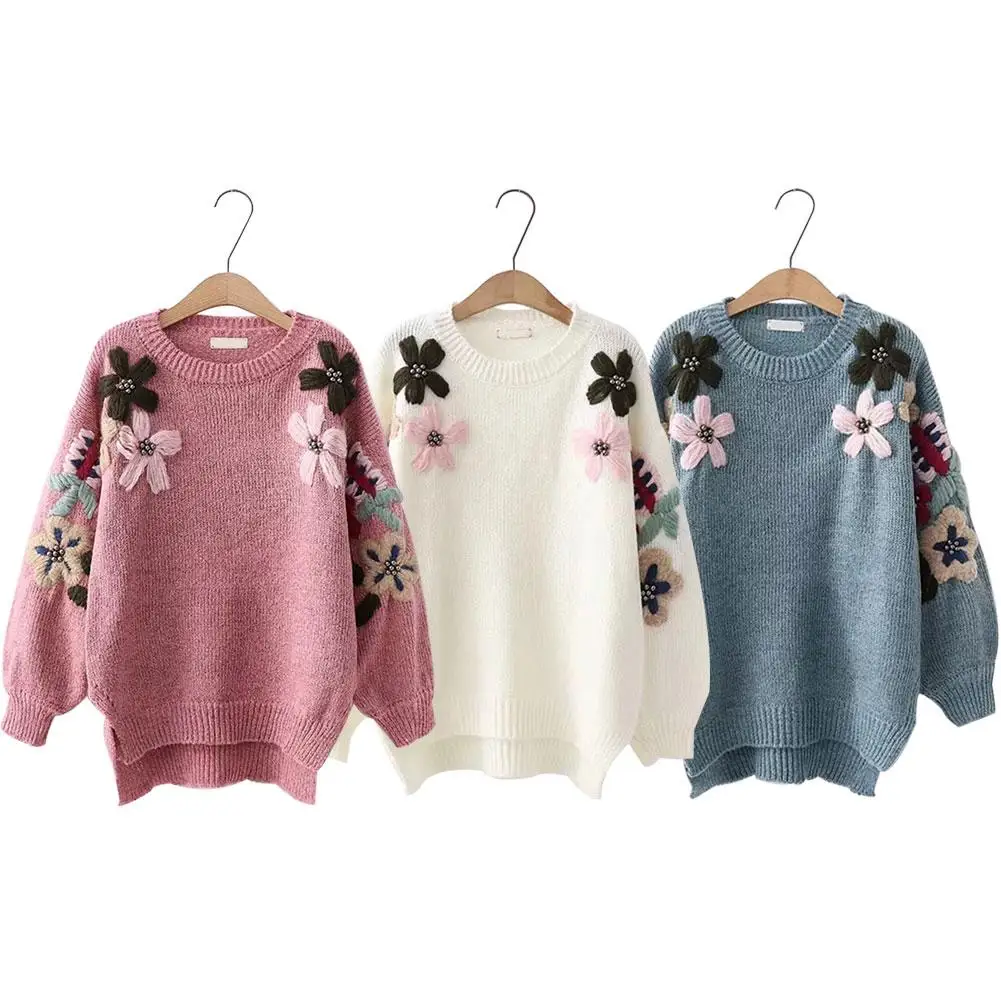 Flower Embroidery Sweater Women Fresh Fashionable Casual Warm Flower Embroidery Sweater For Female Student Autumn Winter Newly