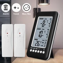 2 датчика беспроводной ЖК-экран термометр часы цифровой внутренний наружный морозильник будильник термометр электронный дисплей Температура