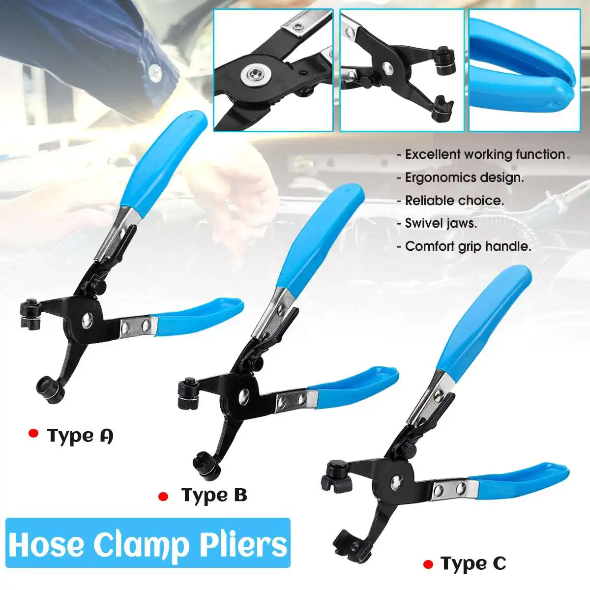 

3 Type Flat-Band Ring Spring Type Swivel Hose Clamp Pliers Tool Car Auto Water Pipe Removal Swivel Jaws Car Repair Tools