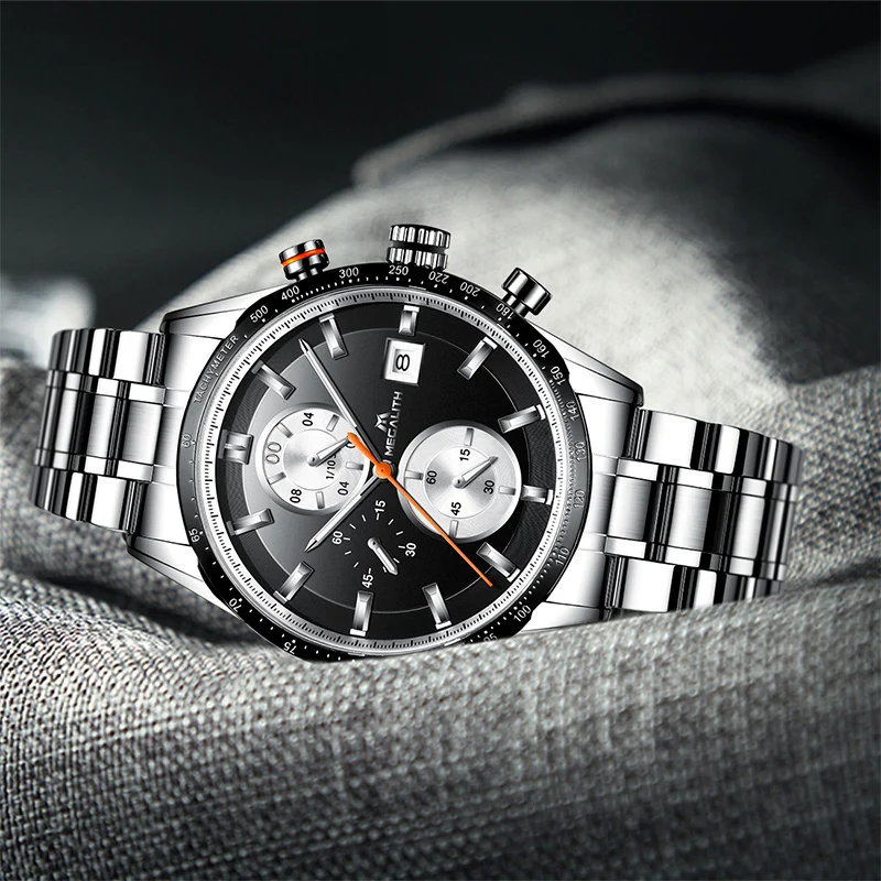 

MEGALITH Men'S Fashion Chronograp Quartz Watch Date Waterproof Mens Sport Watches Stainless Steel Wristwatch Clock