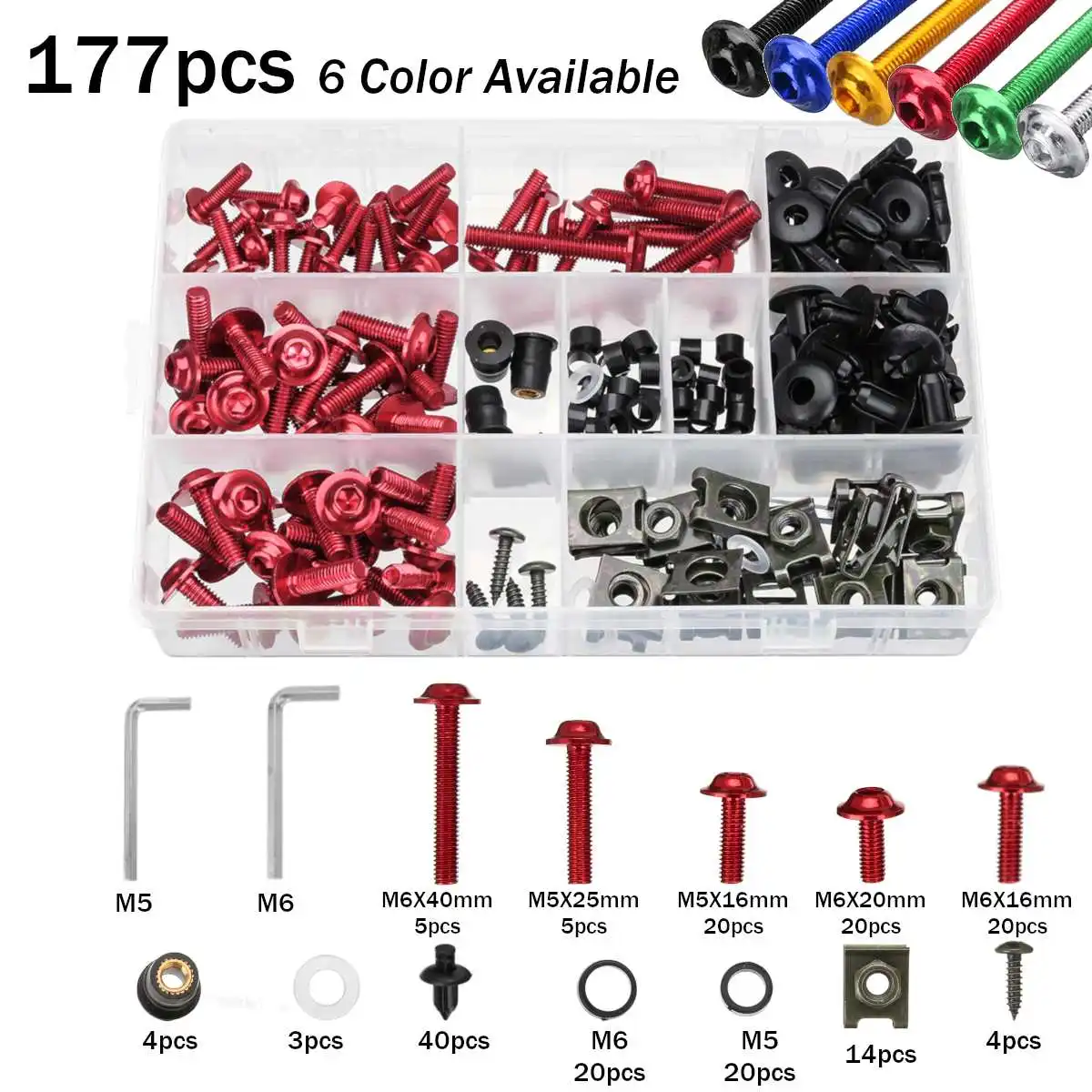

177pcs Motorcycle Full Fairing Bolt Kit Nuts Screws Clips Complete Set for Honda for Yamaha for Kawasaki for Suzuki Multi-color