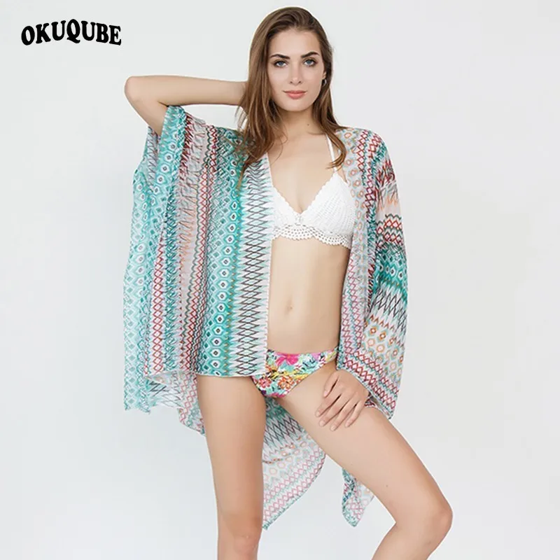 

Women Printed Geometric Patterns Bikini Cover Up Sexy Beach Cover Ups One Size Loose Swimsuit Tunic Quick Dry Beach Tunic Female