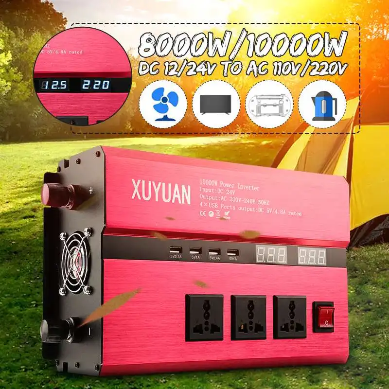 

Becornce Solar Power Inverter 10000W Power Sine Wave Converter DC 12V/24V To AC 220V