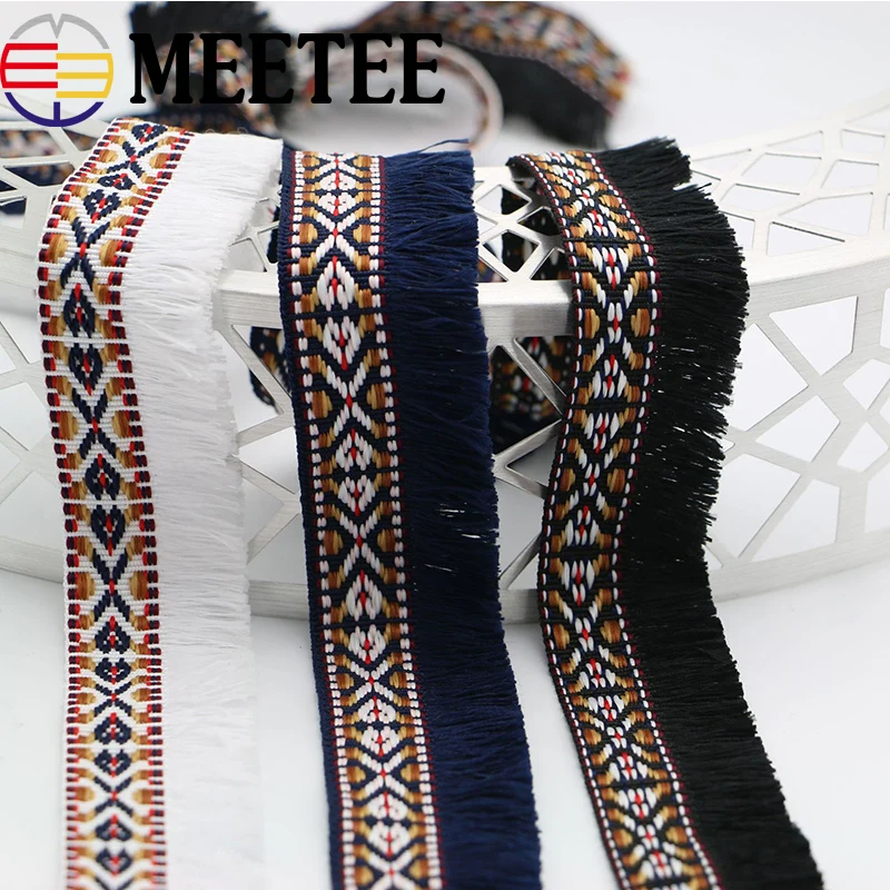 

22Yards 35mm Ethnic Jacquard Webbings Tassel Fringe Lace Ribbon Sewing Trims Garment Bag Decorative Webbing Trimmings KY897