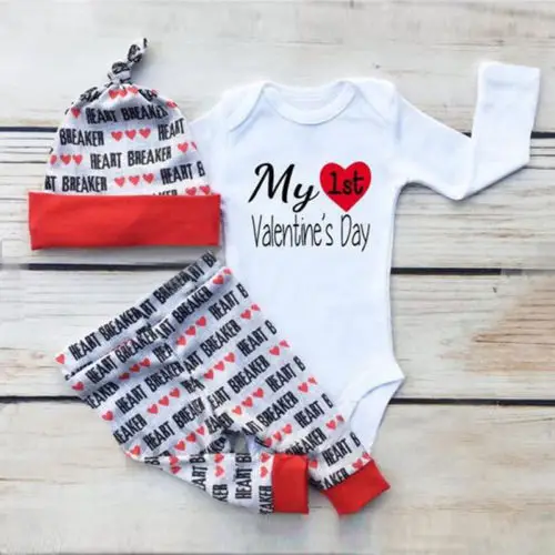 2019 My 1st Valentine's Day Clothes Set Newborn Baby Boy Girl Long Sleeve Tops Romper Legging Pant Children Casual Outfit | Детская